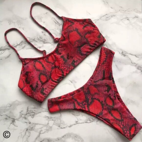 New arrivals! Red Snakeskin Print Bikini Set!!! - Picture 5 of 7